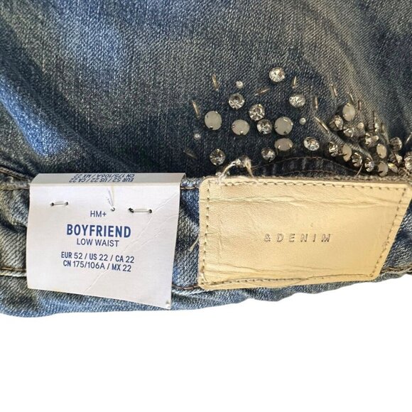 H&M Jeans Women's Size 22 Boyfriend Low Waist med wash bejeweled pockets - Picture 7 of 13